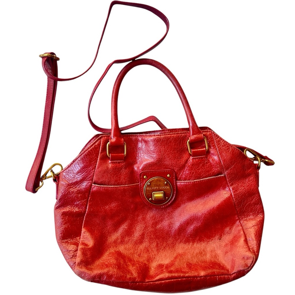 Elliott Lucca Red Medium Satchel Bag-Brass Toggle closure super soft leather
